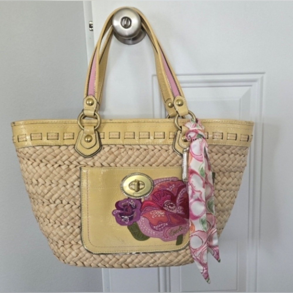Coach Yellow Woven Tote Bag